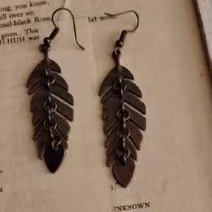 Bronze Leaf Or Feather Earrings. Super Boho And Cute!